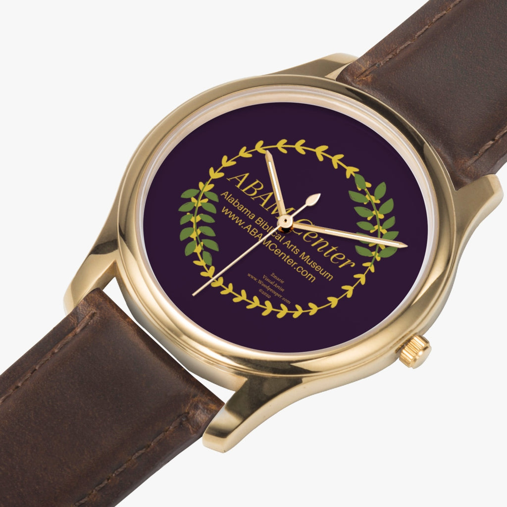 ABAM Center Stylish Leather Strap Classic Quartz Watch (Gold)