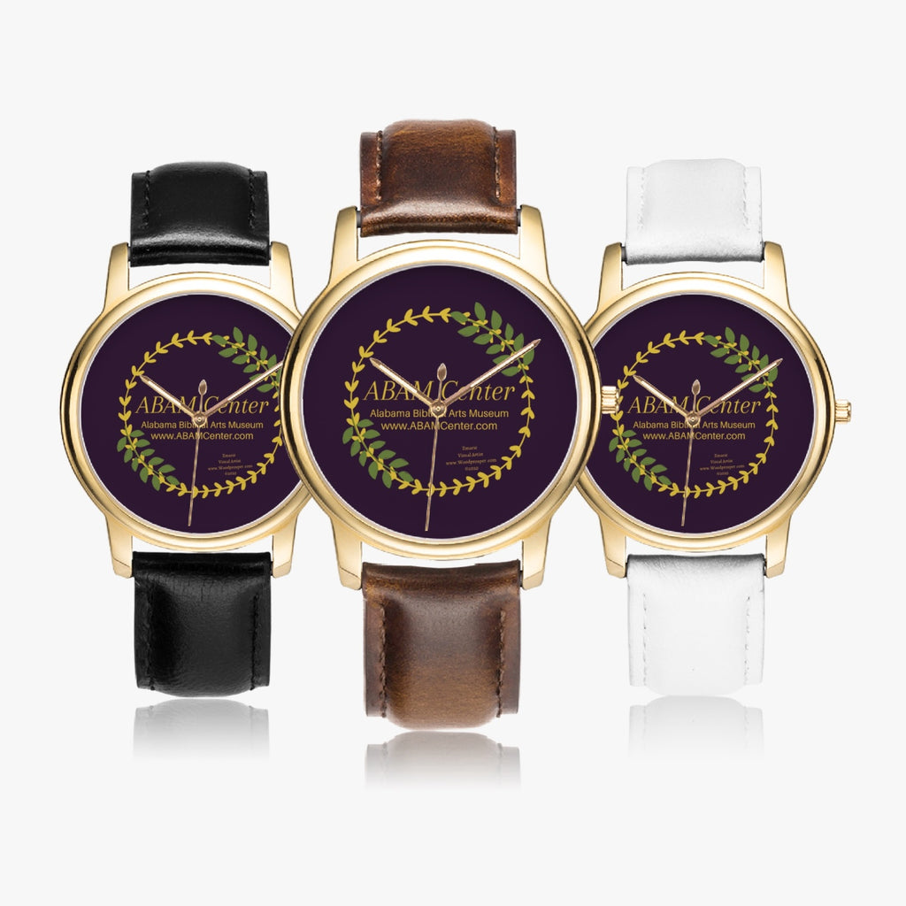 ABAM Center Stylish Leather Strap Classic Quartz Watch (Gold)