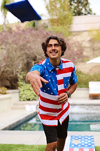 Red White and Blue American Flag Patriotic Button Down Shirt for Men