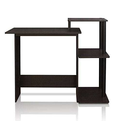 Efficient Home Laptop Notebook Computer Desk, Square Side Shelves, Espresso/Black