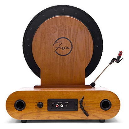 Fuse Vert Vertical Vinyl Record Player with Bluetooth, FM Radio, Alarm - Handcrafted Ashtree Wood