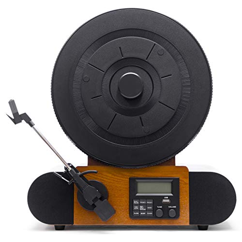 Fuse Vert Vertical Vinyl Record Player with Bluetooth, FM Radio, Alarm - Handcrafted Ashtree Wood
