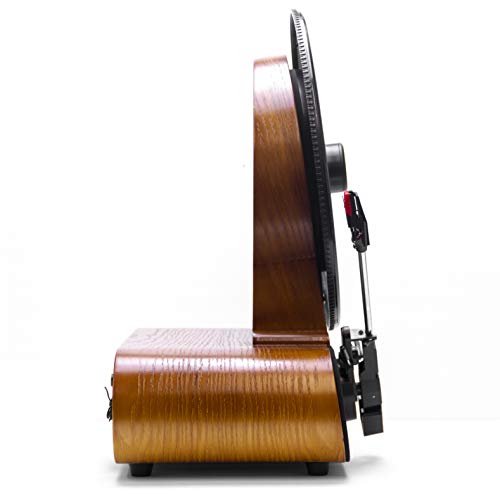 Fuse Vert Vertical Vinyl Record Player with Bluetooth, FM Radio, Alarm - Handcrafted Ashtree Wood