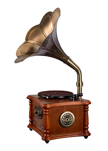 Wooden Turntable Vinyl Record Player Phonograph Gramophone Stereo Speakers System 33/45 RPM FM AUX USB Ouput Bluetooth 4.2 (Gramophone)