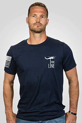 Nine Line American Flag T-Shirt - Unisex Midnightnavy Patriotic T-Shirt - Dropline Logo and American Flag on Sleeve