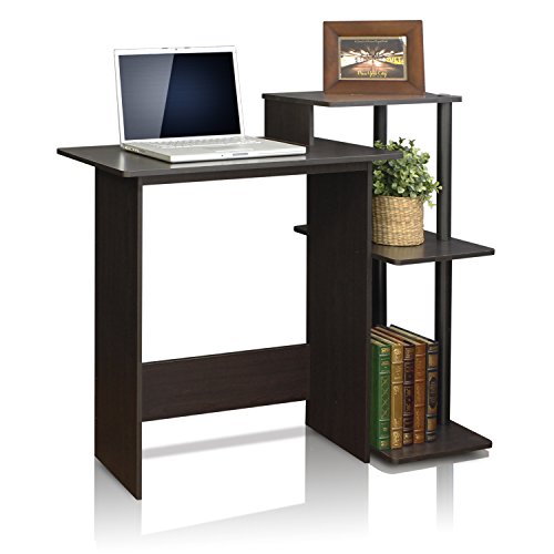 Efficient Home Laptop Notebook Computer Desk, Square Side Shelves, Espresso/Black