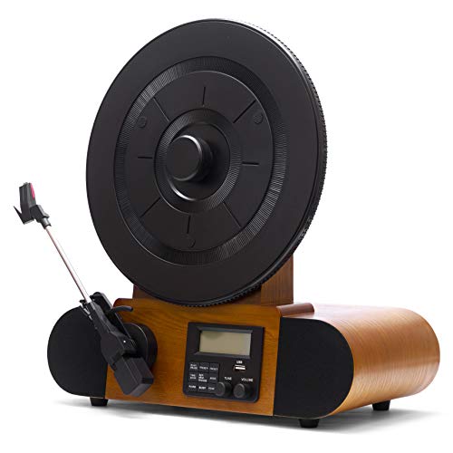 Fuse Vert Vertical Vinyl Record Player with Bluetooth, FM Radio, Alarm - Handcrafted Ashtree Wood