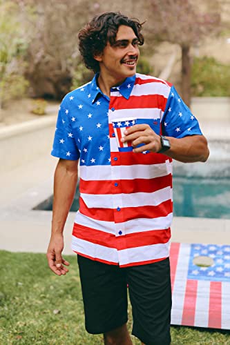Red White and Blue American Flag Patriotic Button Down Shirt for Men
