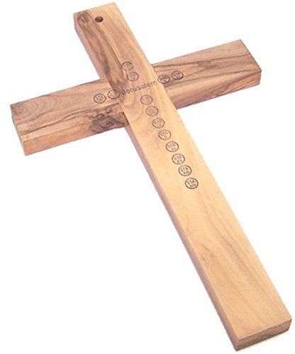 Holy Land Market Olive Wood Cross from Bethlehem with a Certificate and Lord Prayer Card - 10 Inches