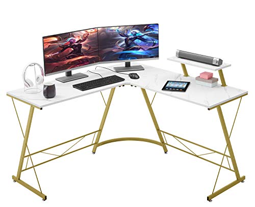 L-Shaped Desk 50.8" Computer Corner Desk, Home Gaming Desk, Office Writing Workstation with Large Monitor Stand, Space-Saving, Easy to Assemble（Laminate Marble）