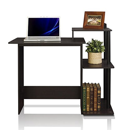 Efficient Home Laptop Notebook Computer Desk, Square Side Shelves, Espresso/Black
