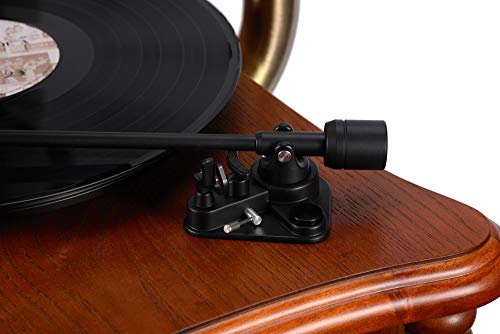 Wooden Turntable Vinyl Record Player Phonograph Gramophone Stereo Speakers System 33/45 RPM FM AUX USB Ouput Bluetooth 4.2 (Gramophone)