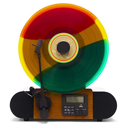 Fuse Vert Vertical Vinyl Record Player with Bluetooth, FM Radio, Alarm - Handcrafted Ashtree Wood