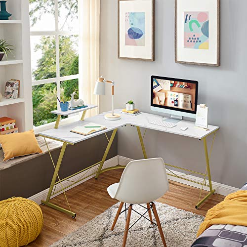 L-Shaped Desk 50.8" Computer Corner Desk, Home Gaming Desk, Office Writing Workstation with Large Monitor Stand, Space-Saving, Easy to Assemble（Laminate Marble）