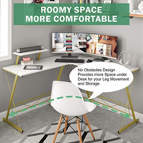 L-Shaped Desk 50.8" Computer Corner Desk, Home Gaming Desk, Office Writing Workstation with Large Monitor Stand, Space-Saving, Easy to Assemble（Laminate Marble）