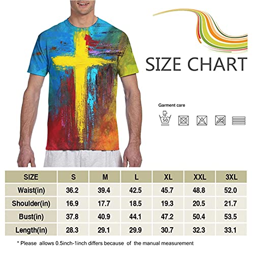 Men's Vintage Oil Painting Faith Jesus Cross Print Casual T-Shirts 3D Funny Yellow Tie Dye Tee Gift for Dad Friends, Fashion Shirt Father's Day Tops Male Crewneck Short Sleeves