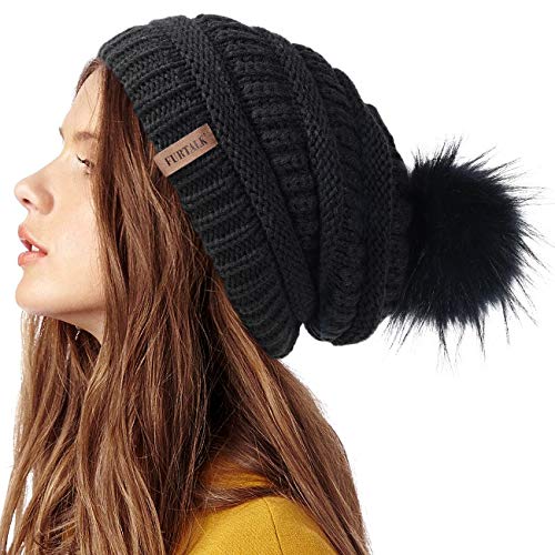 FURTALK Womens Winter Knit Slouchy Beanie Hat Warm Skull Ski Cap Faux Fur Pom Pom Hats for Women