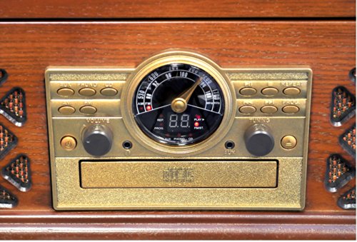 Bluetooth Compatible Classic Vintage Turntable - Retro Vinyl Wood Record Player Speaker System w/ CD Player and Cassette Deck, 3-Speed, AUX, RCA, AM FM Radio, 3.5mm Headphone Jack - Pyle PTCD4BT