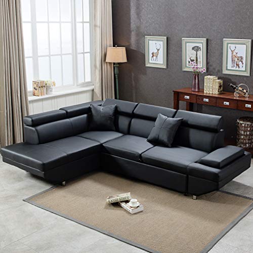 Queen Modern Contemporary Sectional Sofa for Living Room Futon Sofa Bed, Faux Leather Corner Sofa