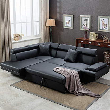 Queen Modern Contemporary Sectional Sofa for Living Room Futon Sofa Bed, Faux Leather Corner Sofa