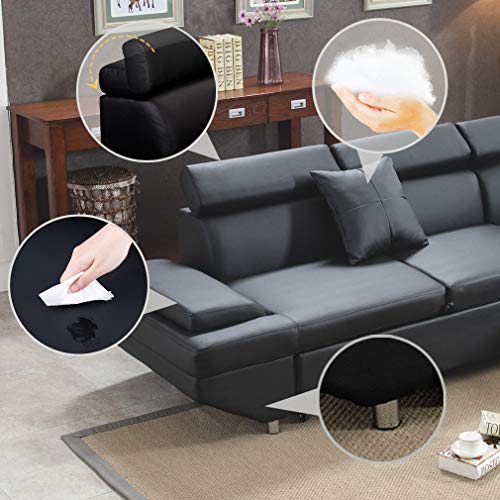 Queen Modern Contemporary Sectional Sofa for Living Room Futon Sofa Bed, Faux Leather Corner Sofa