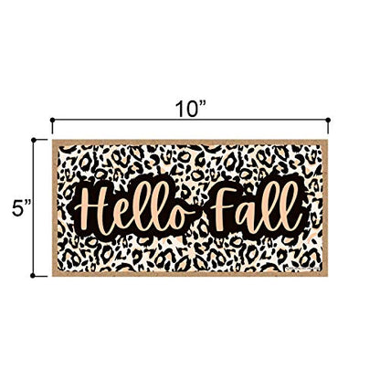 Hello Fall, Leopard Wood Hanging Autumn and Fall Decorative Print