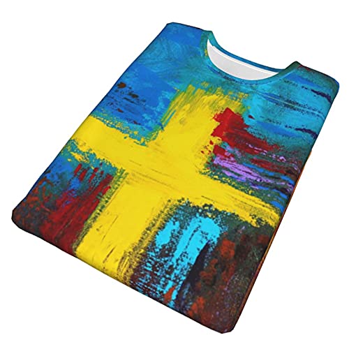Men's Vintage Oil Painting Faith Jesus Cross Print Casual T-Shirts 3D Funny Yellow Tie Dye Tee Gift for Dad Friends, Fashion Shirt Father's Day Tops Male Crewneck Short Sleeves