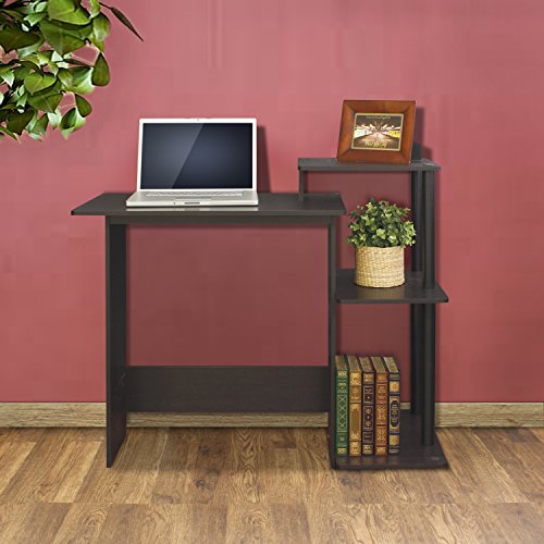 Efficient Home Laptop Notebook Computer Desk, Square Side Shelves, Espresso/Black
