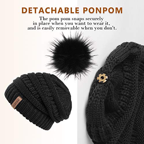 FURTALK Womens Winter Knit Slouchy Beanie Hat Warm Skull Ski Cap Faux Fur Pom Pom Hats for Women