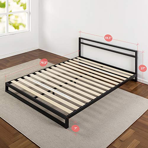 7 Inch Queen Platform Bed Frame with Headboard/Mattress Foundation/Box Spring Optional/Wood Slat Support, Queen & Ultima 10" Comfort Memory Foam Mattress