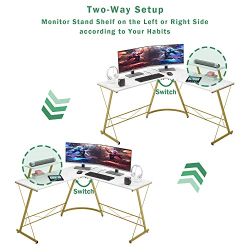 L-Shaped Desk 50.8" Computer Corner Desk, Home Gaming Desk, Office Writing Workstation with Large Monitor Stand, Space-Saving, Easy to Assemble（Laminate Marble）