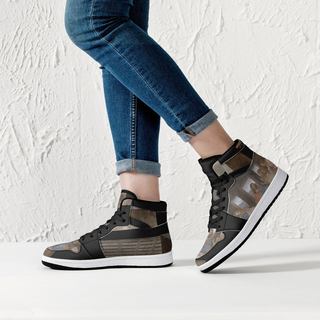 209. Custom Designed The Last Supper High-Top Leather Sneakers - White / Black
