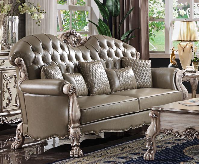 Dresden Sofa w/5 Pillows, Vintage Bone White & PU 58175
