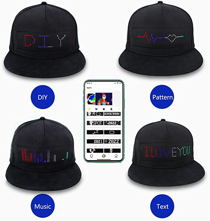 LED Hat with Bluetooth, Programmable LED Cap, Mobile APP Control