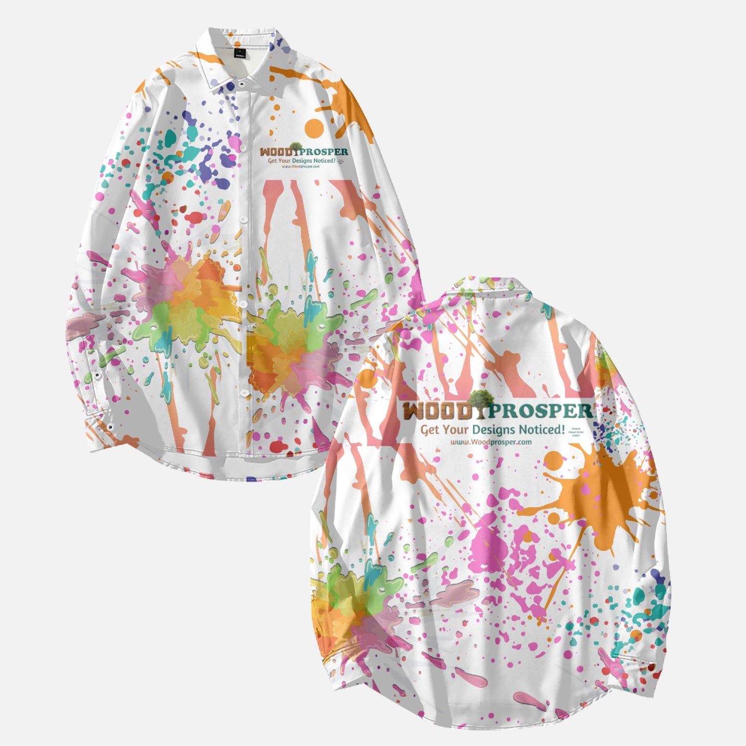 Wood Prosper AOP Paint Splatter Long Sleeve Shirt (White)