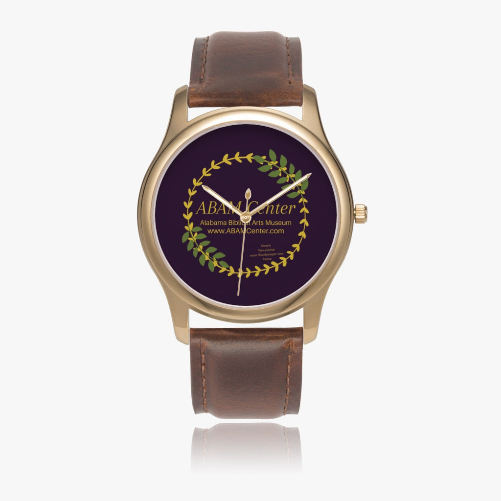 ABAM Center Stylish Leather Strap Classic Quartz Watch (Gold)