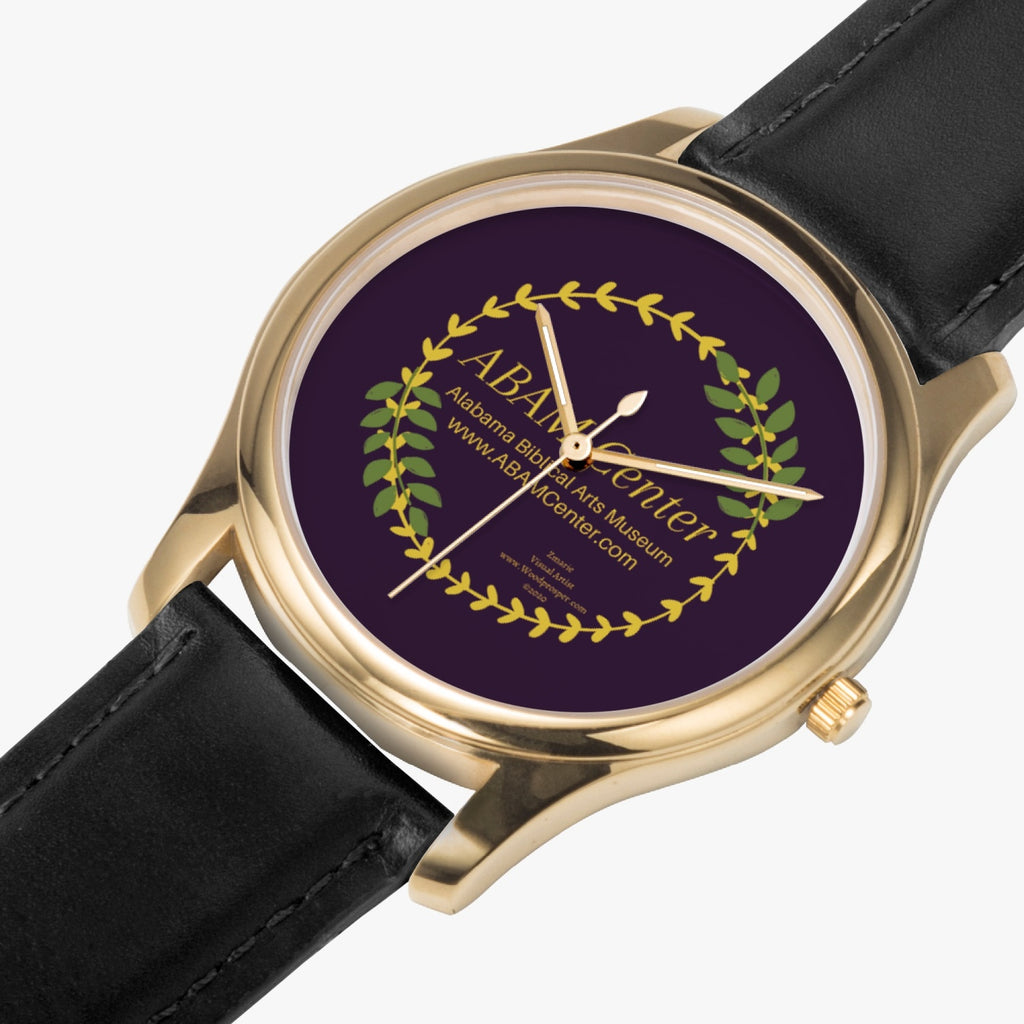 ABAM Center Stylish Leather Strap Classic Quartz Watch (Gold)