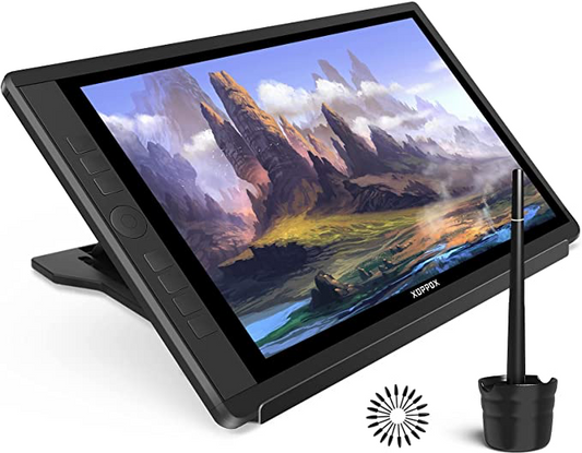 Drawing Tablet with Screen 15.6'' Graphics Drawing Monitor Pen Display with Full Laminated Screen, Tilt Battery-Free Stylus, Touch Bar, & Stand, Compatible for Window/Mac