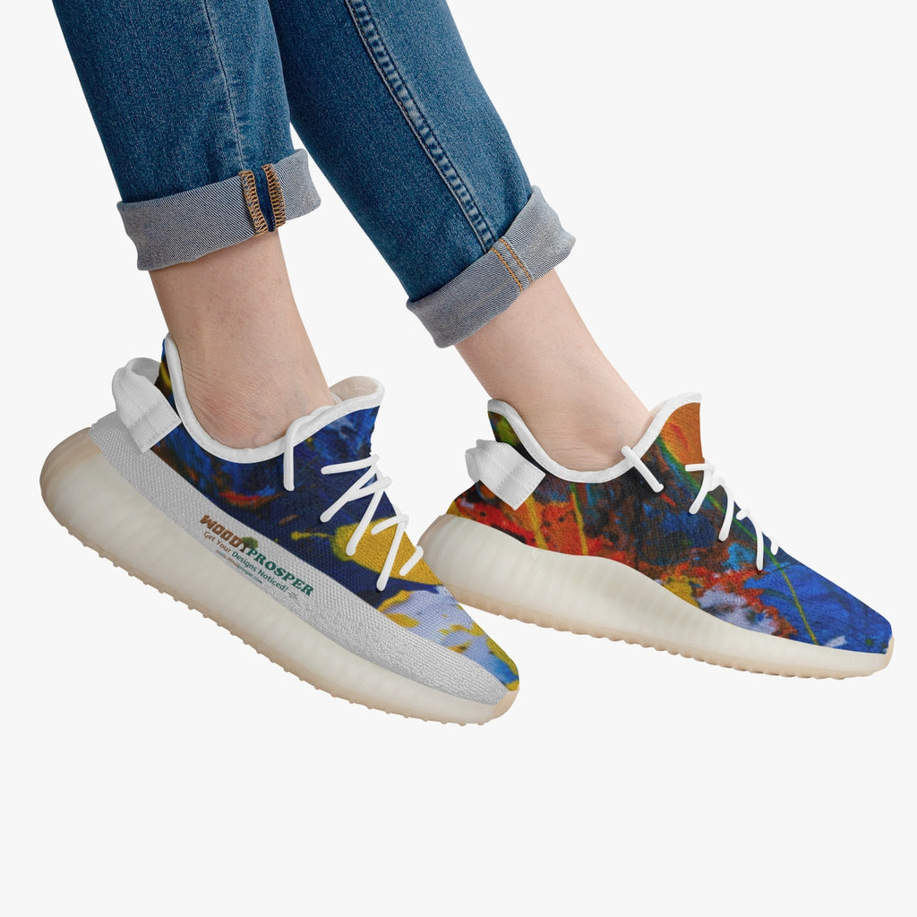 322. Wood Prosper Paint Splatter Adult Unisex Mesh Knit Sneakers - White
