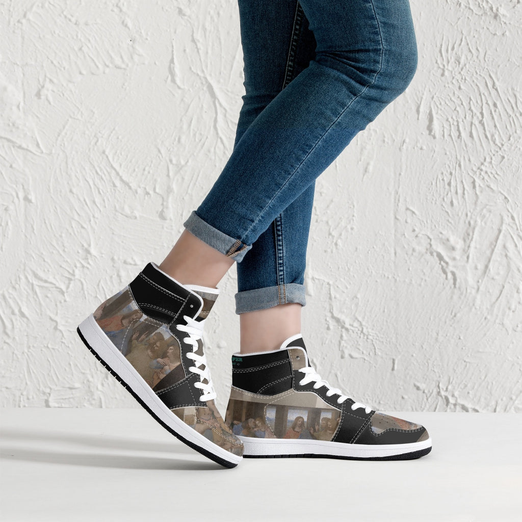 209. Custom Designed The Last Supper High-Top Leather Sneakers - White / Black