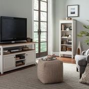 Savannah TV Cabinet, Ivory with Natural Wood Top