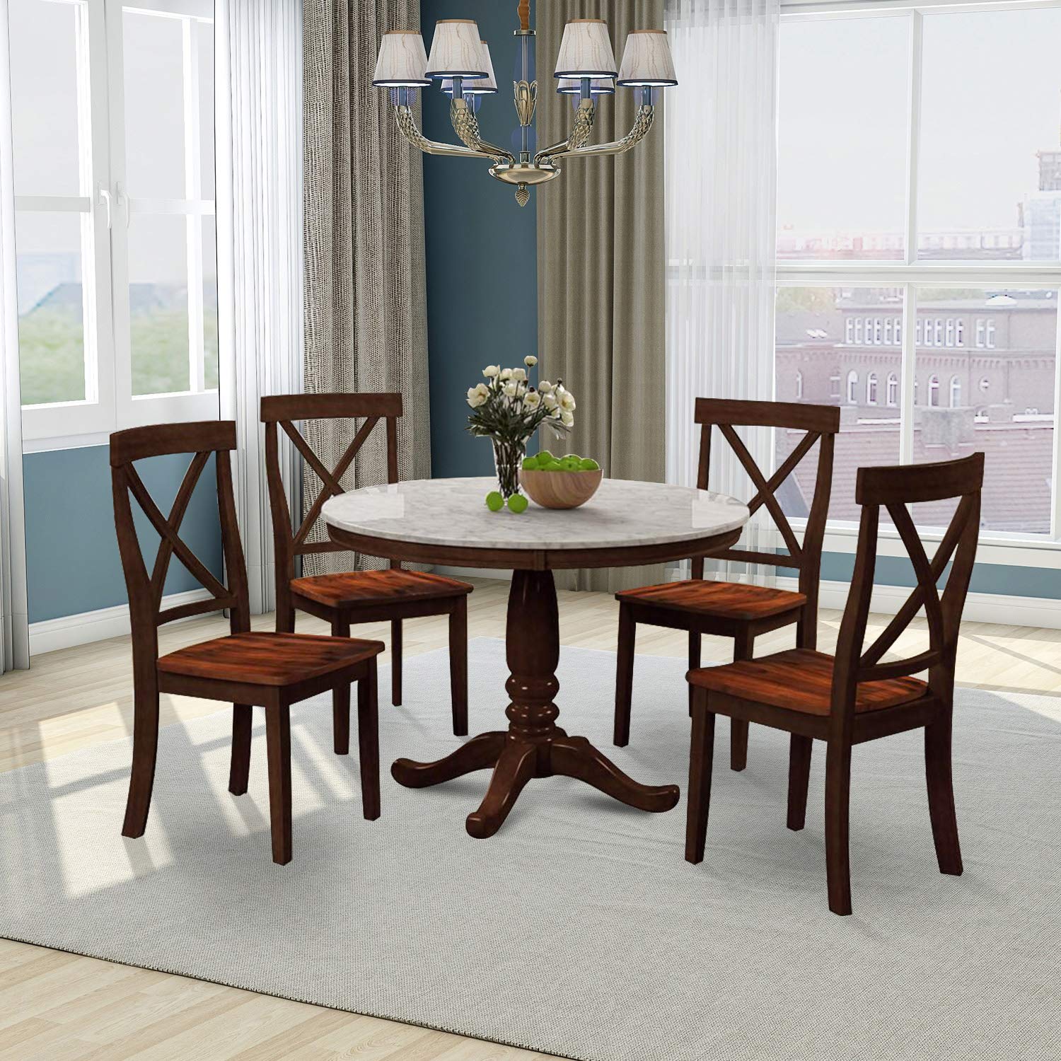5 Pieces Dining Table and Chairs Set for 4 Persons, Kitchen Room Solid Wood Table with 4 Chairs