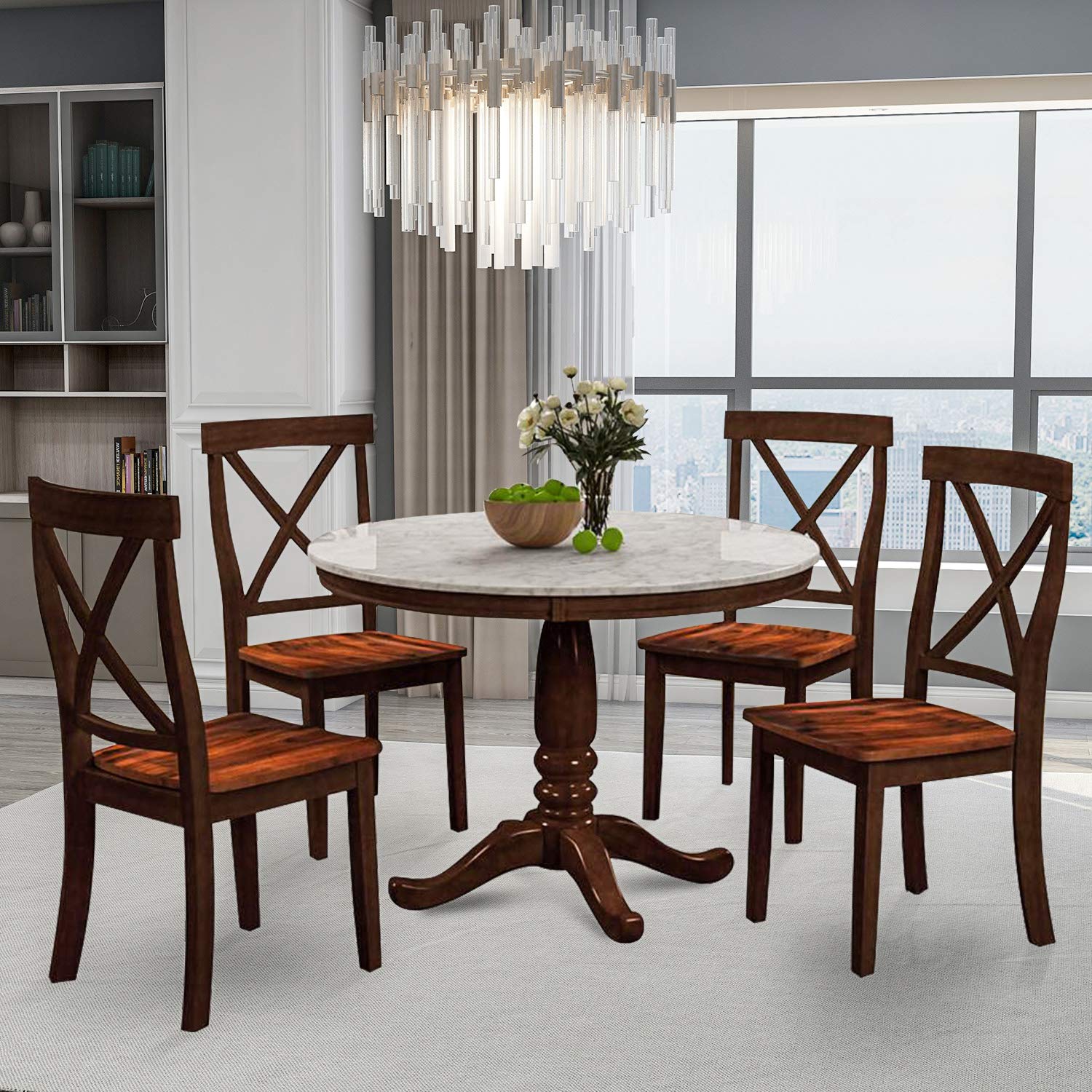 5 Pieces Dining Table and Chairs Set for 4 Persons, Kitchen Room Solid Wood Table with 4 Chairs