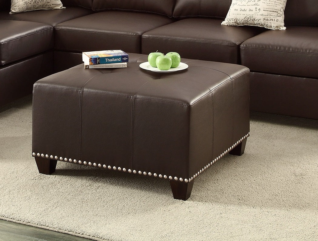 Living Room Cocktail Ottoman Bonded Leather Espresso Color Accent Studding Trim Plywood