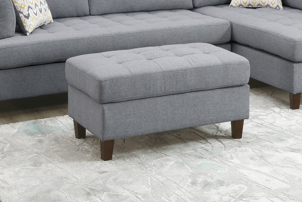 Living Room Cocktail Ottoman Grey Color Polyfiber Wooden Legs Foot stool