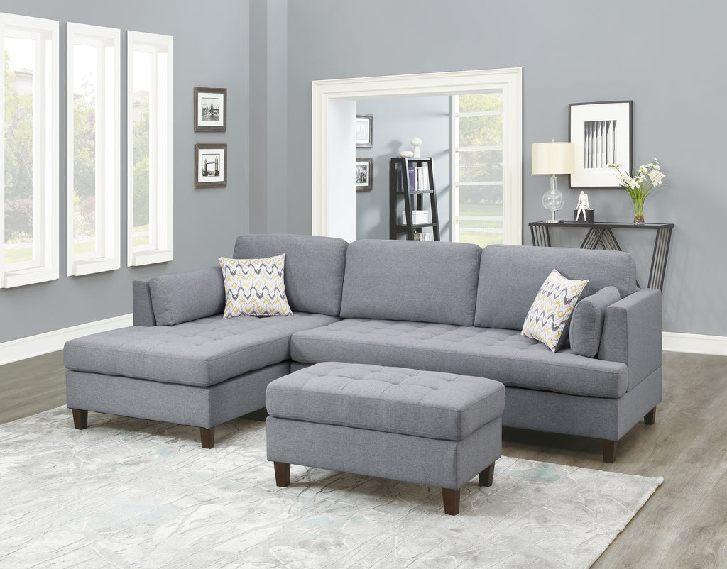 Living Room Cocktail Ottoman Grey Color Polyfiber Wooden Legs Foot stool