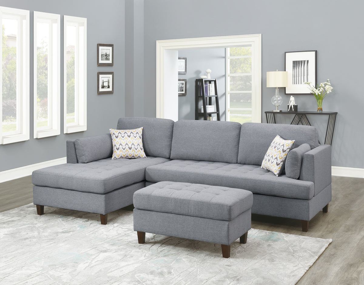 Living Room Cocktail Ottoman Grey Color Polyfiber Wooden Legs Foot stool
