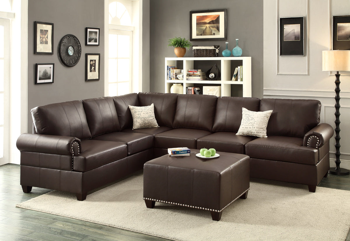 Living Room Cocktail Ottoman Bonded Leather Espresso Color Accent Studding Trim Plywood