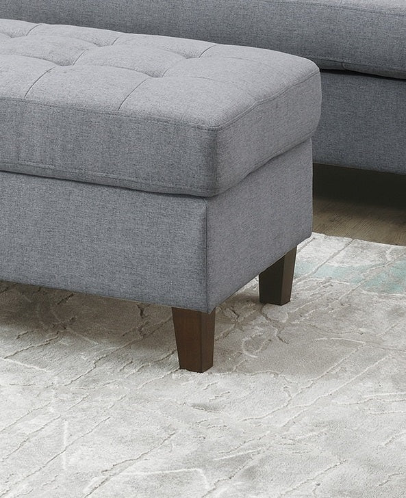 Living Room Cocktail Ottoman Grey Color Polyfiber Wooden Legs Foot stool