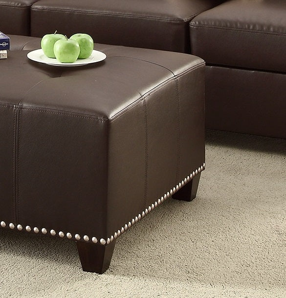 Living Room Cocktail Ottoman Bonded Leather Espresso Color Accent Studding Trim Plywood
